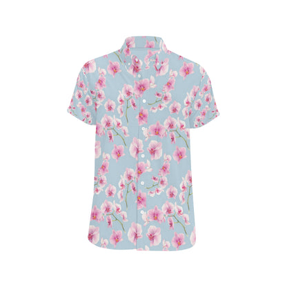 Orchid Pink Pattern Print Design OR01 Men's Short Sleeve Button Up Shirt