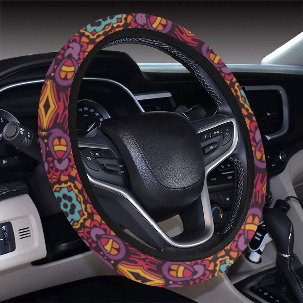 Bohemian Pattern Print Design 10 Steering Wheel Cover with Elastic Edge