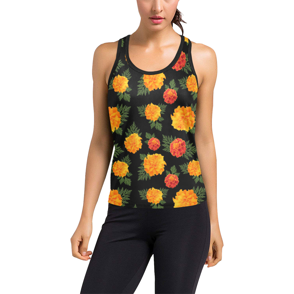 Marigold Pattern Print Design MR05 Women's Racerback Tank Top