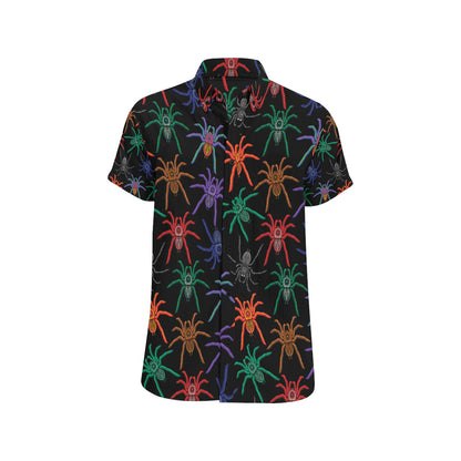 Tarantula Neon Color Pattern Print Design 03 Men's Short Sleeve Button Up Shirt