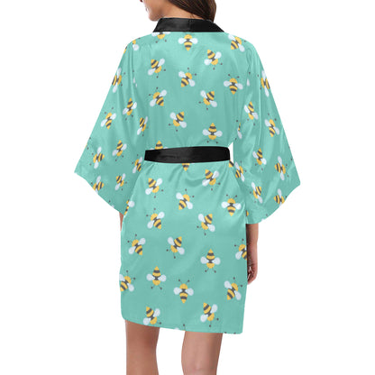 Bee Pattern Print Design 01 Women's Short Kimono