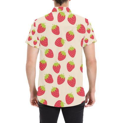 Strawberry Pattern Print Design SB02 Men's Short Sleeve Button Up Shirt