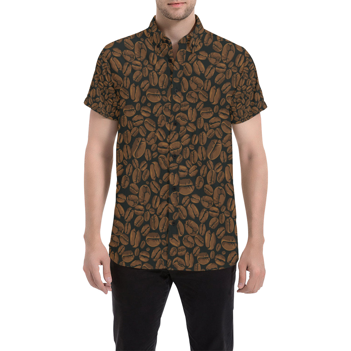 Coffee Pattern Print Design 01 Men's Short Sleeve Button Up Shirt
