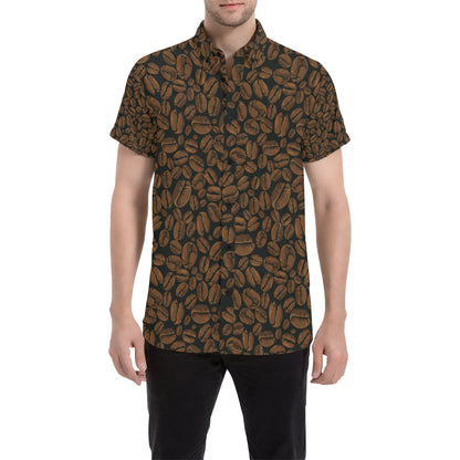 Coffee Pattern Print Design 01 Men's Short Sleeve Button Up Shirt
