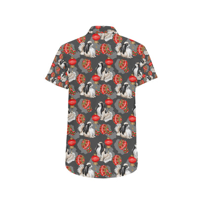 Japanese Chin Pattern Print Design 02 Men's Short Sleeve Button Up Shirt