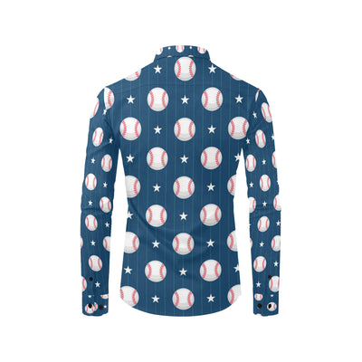 Baseball Star Print Pattern Men's Long Sleeve Shirt