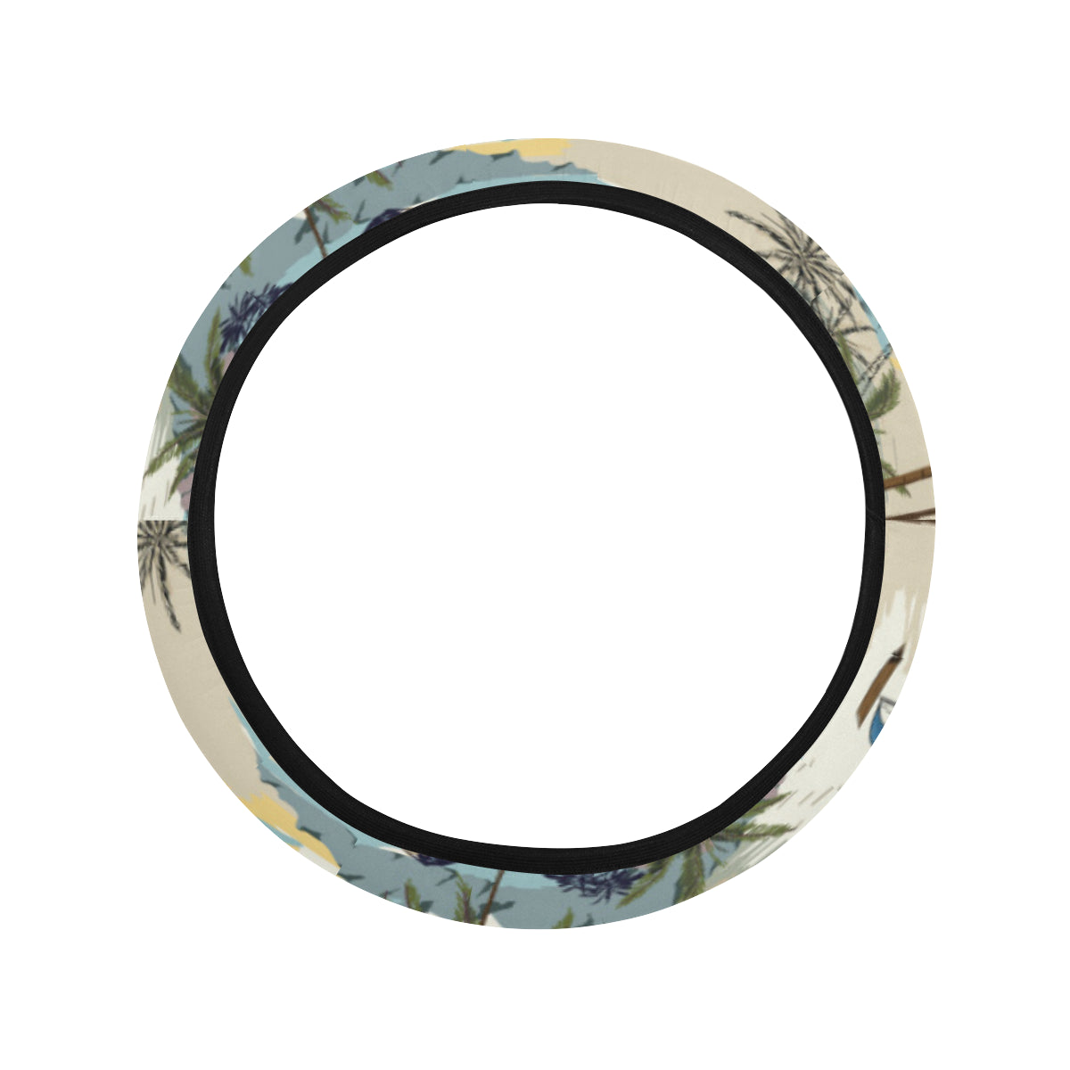Palm Tree Beach Print Steering Wheel Cover with Elastic Edge