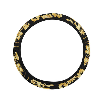 Baroque Golden Pattern Print Design 04 Steering Wheel Cover with Elastic Edge