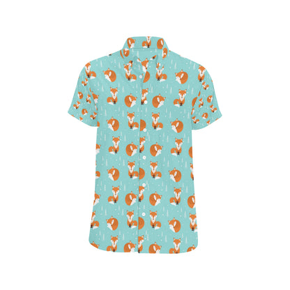 Fox Design Snow Print Pattern Men's Short Sleeve Button Up Shirt