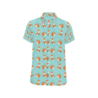 Fox Design Snow Print Pattern Men's Short Sleeve Button Up Shirt