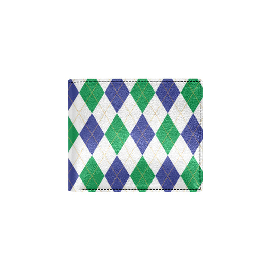Argyle Green Blue Pattern Print Design 03 Men's ID Card Wallet