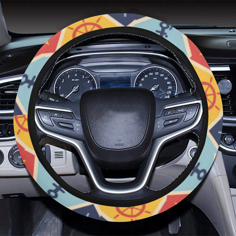 Nautical Pattern Design Themed Print Steering Wheel Cover with Elastic Edge