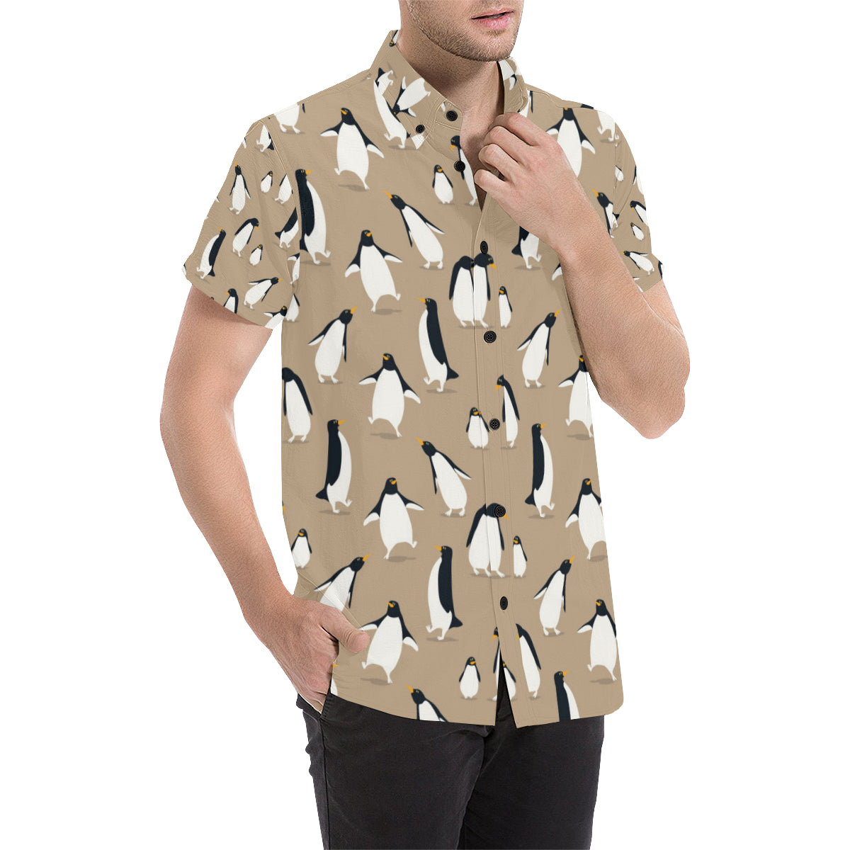 Penguin Pattern Print Design A01 Men's Short Sleeve Button Up Shirt