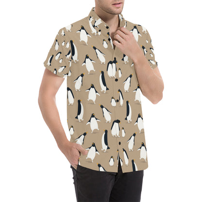 Penguin Pattern Print Design A01 Men's Short Sleeve Button Up Shirt