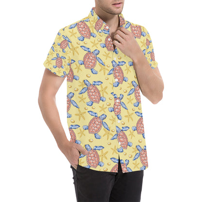 Sea Turtle Pattern Print Design T06 Men's Short Sleeve Button Up Shirt