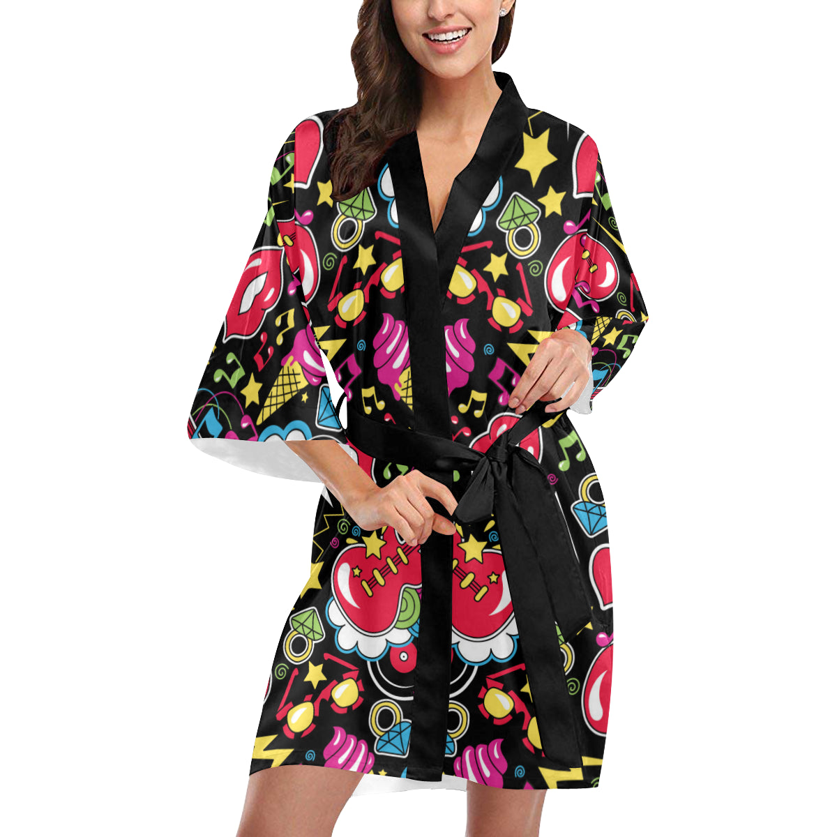 Pop Art Pattern Print Design A04 Women's Short Kimono