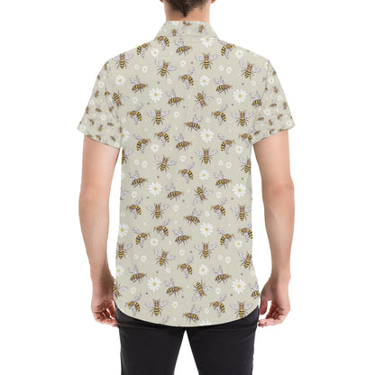 Bee Pattern Print Design 03 Men's Short Sleeve Button Up Shirt