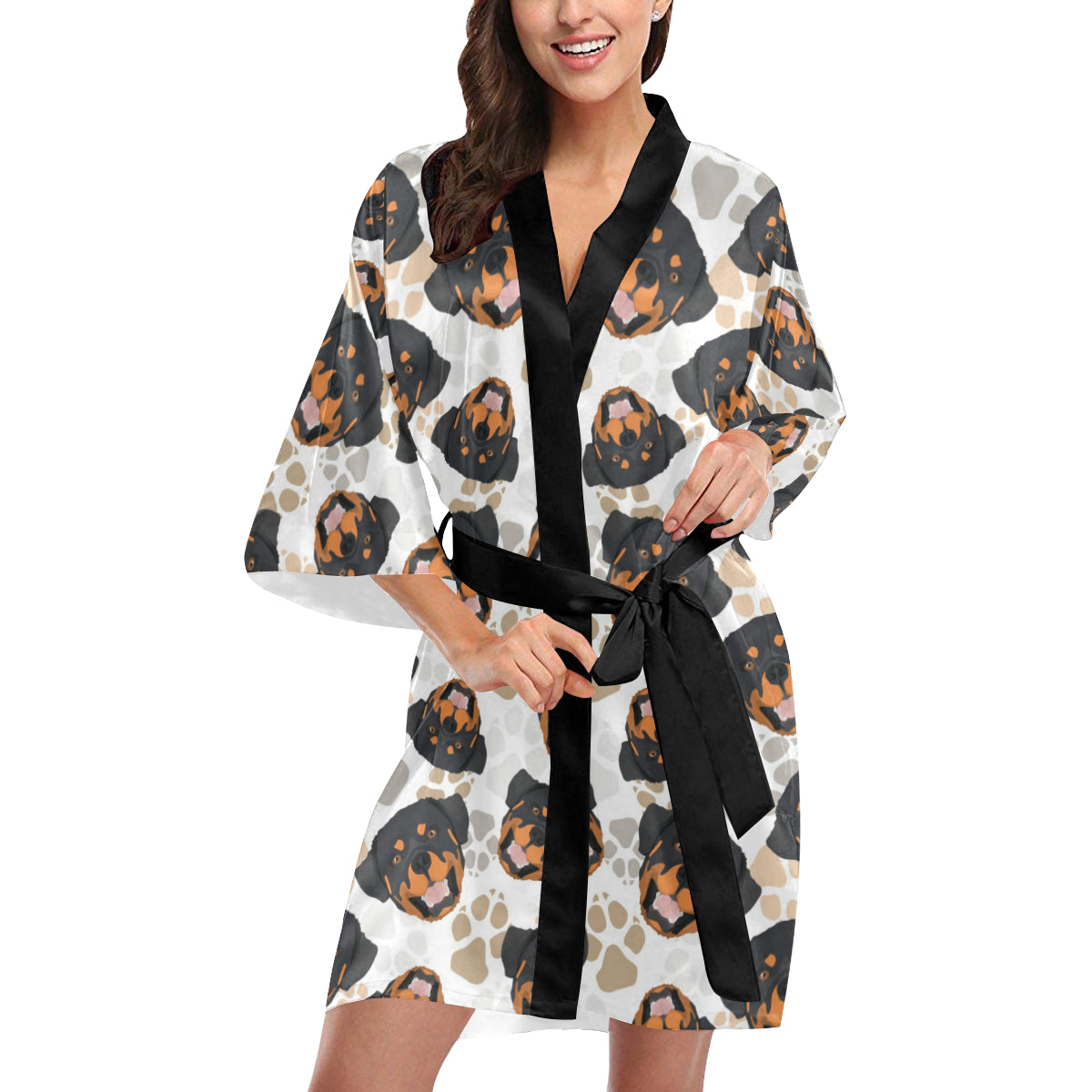 Rottweiler Pattern Print Design A03 Women's Short Kimono