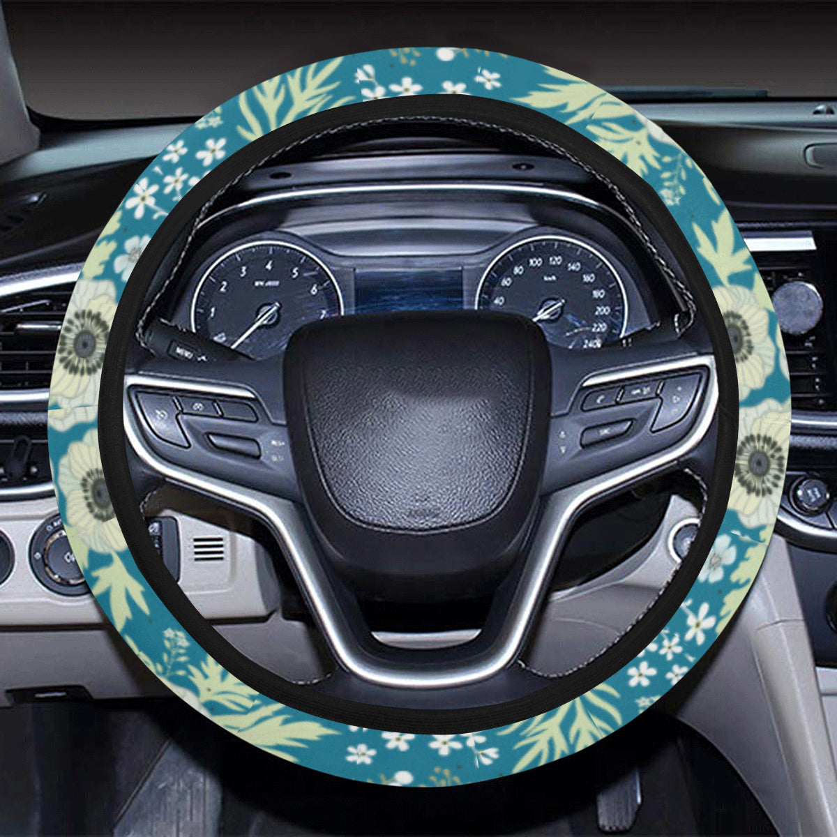 Anemone Pattern Print Design 01 Steering Wheel Cover with Elastic Edge