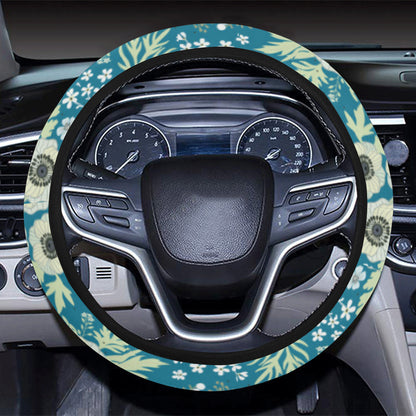 Anemone Pattern Print Design 01 Steering Wheel Cover with Elastic Edge