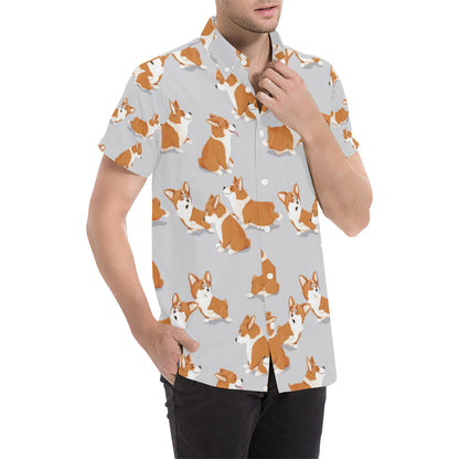 Pembroke Welsh Corgis Pattern Print Design A04 Men's Short Sleeve Button Up Shirt