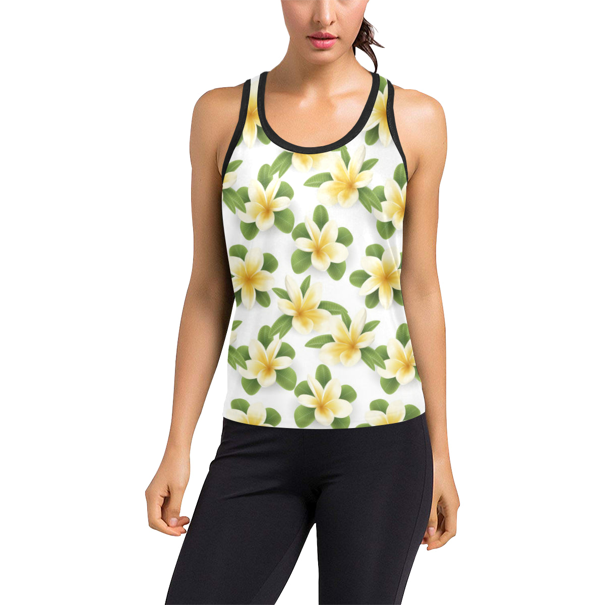 Yellow Plumeria Pattern Print Design PM012 Women's Racerback Tank Top