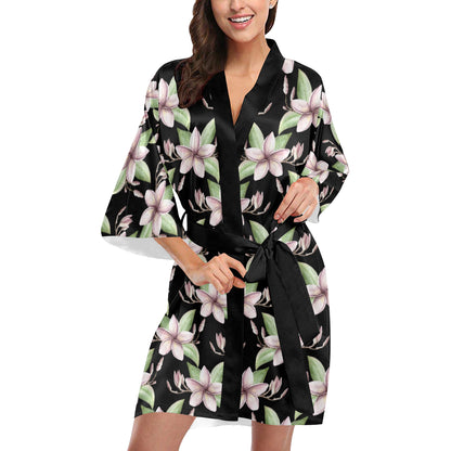 Plumeria Pattern Print Design PM02 Women Kimono Robe