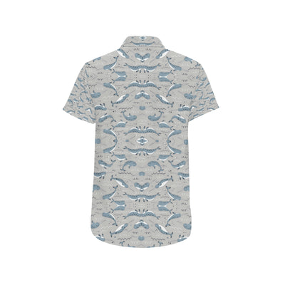 Narwhal Pattern Print Men's Short Sleeve Button Up Shirt