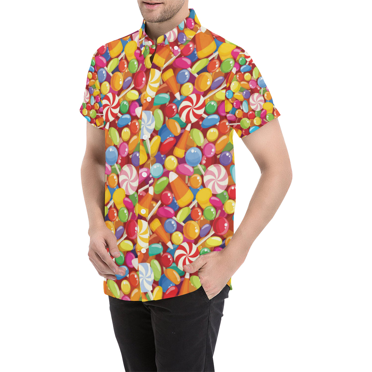 Candy Pattern Print Design 02 Men's Short Sleeve Button Up Shirt