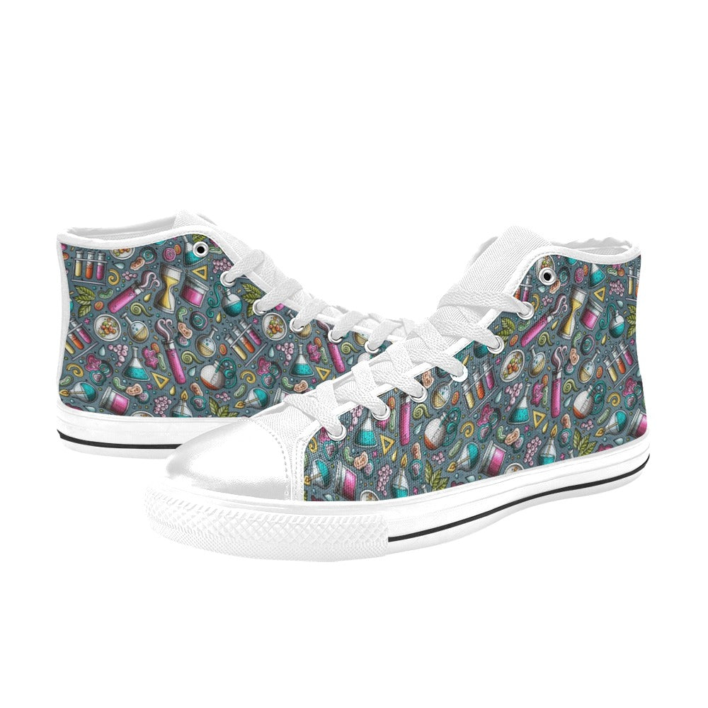 Science Print Design LKS304 High Top Women's White Shoes
