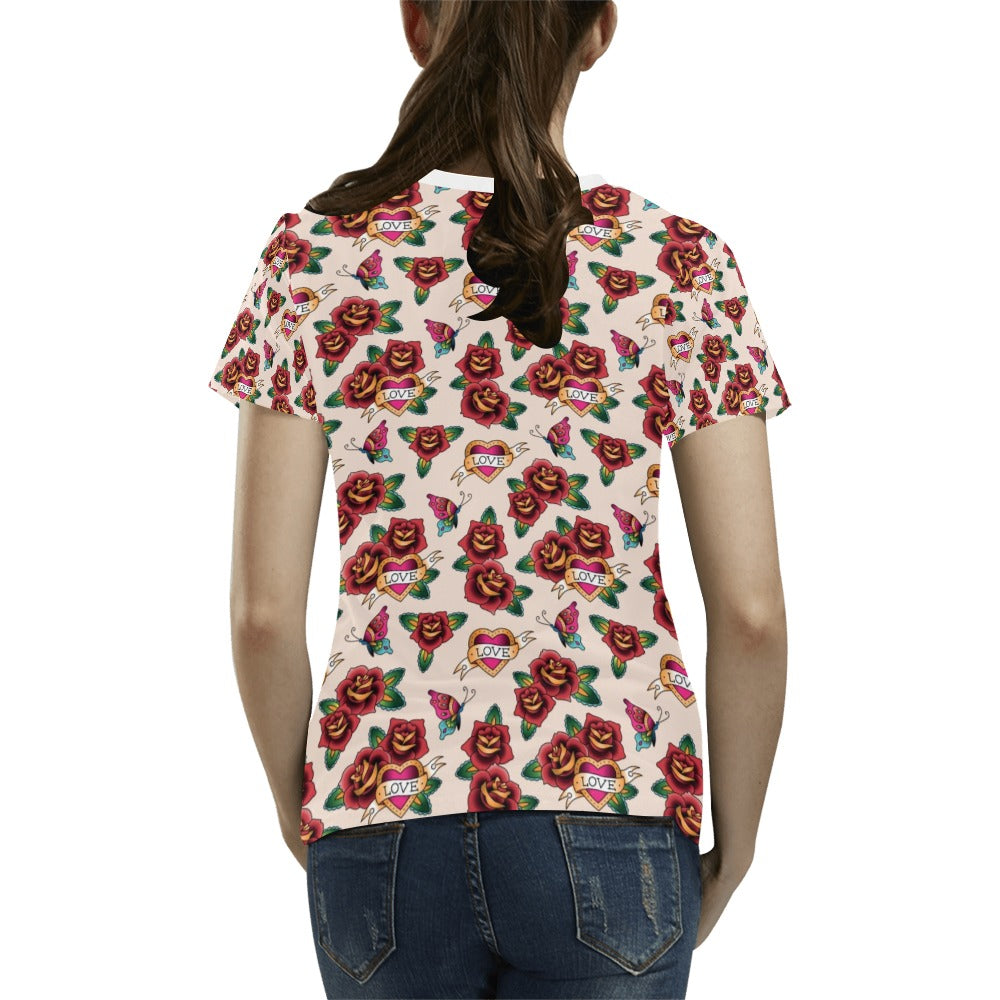 Tattoo Rose Print Design LKS302 Women's  T-shirt