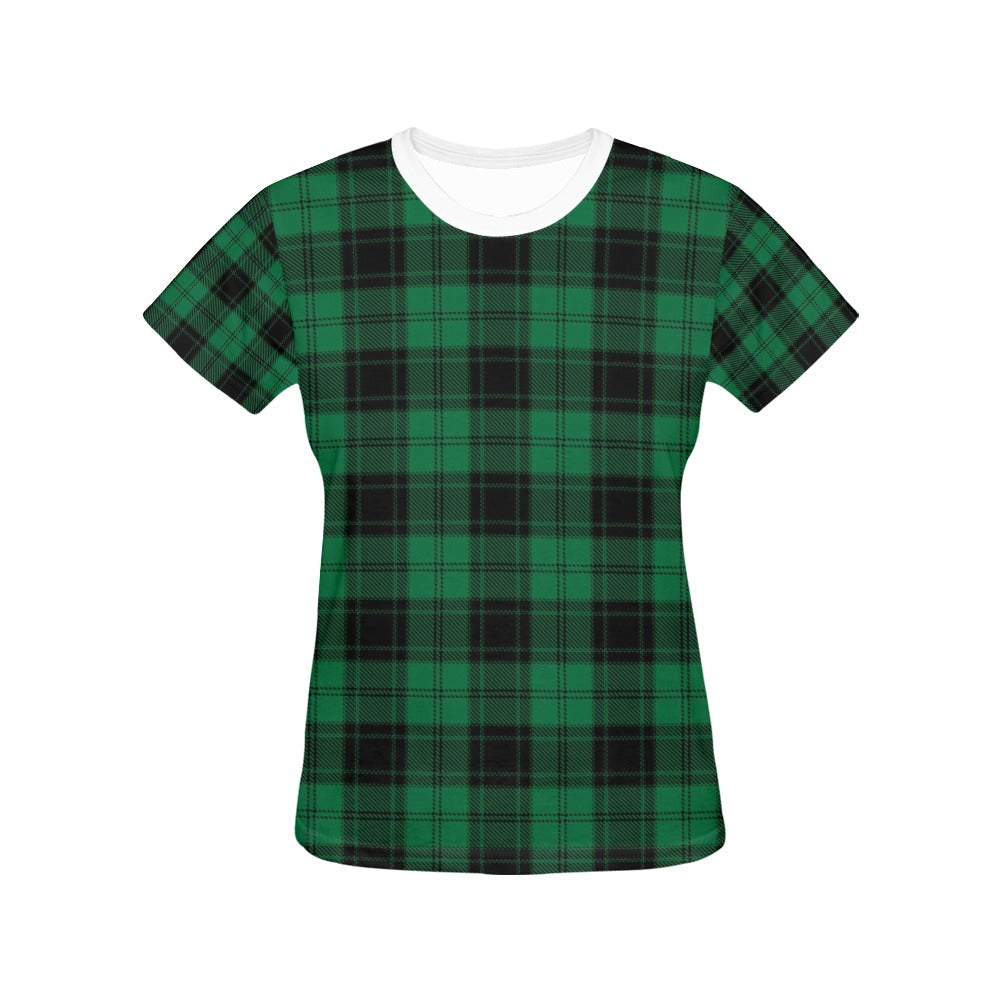 Tartan Green Print Design LKS302 Women's  T-shirt