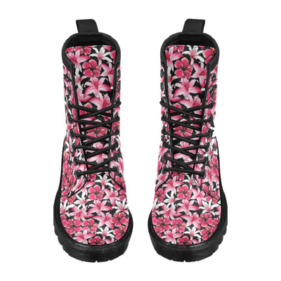 Flower Hawaiian Pink Red Hibiscus Print Women's Boots