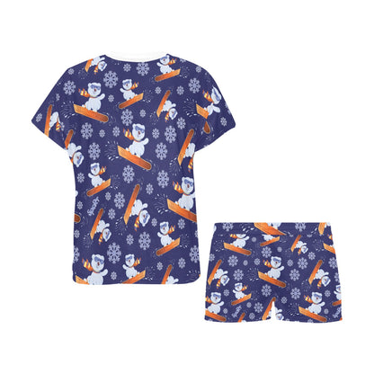 Snowboard Bear Print Design LKS305 Women's Short Pajama Set