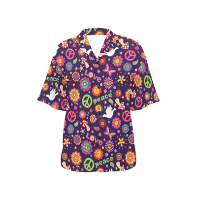 Flower Power Peace Design Print Women's Hawaiian Shirt