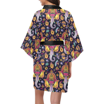 Ganesha Indian Pattern Print Design 03 Women's Short Kimono