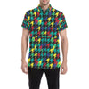 Houndstooth Colorful Pattern Print Design 02 Men's Short Sleeve Button Up Shirt