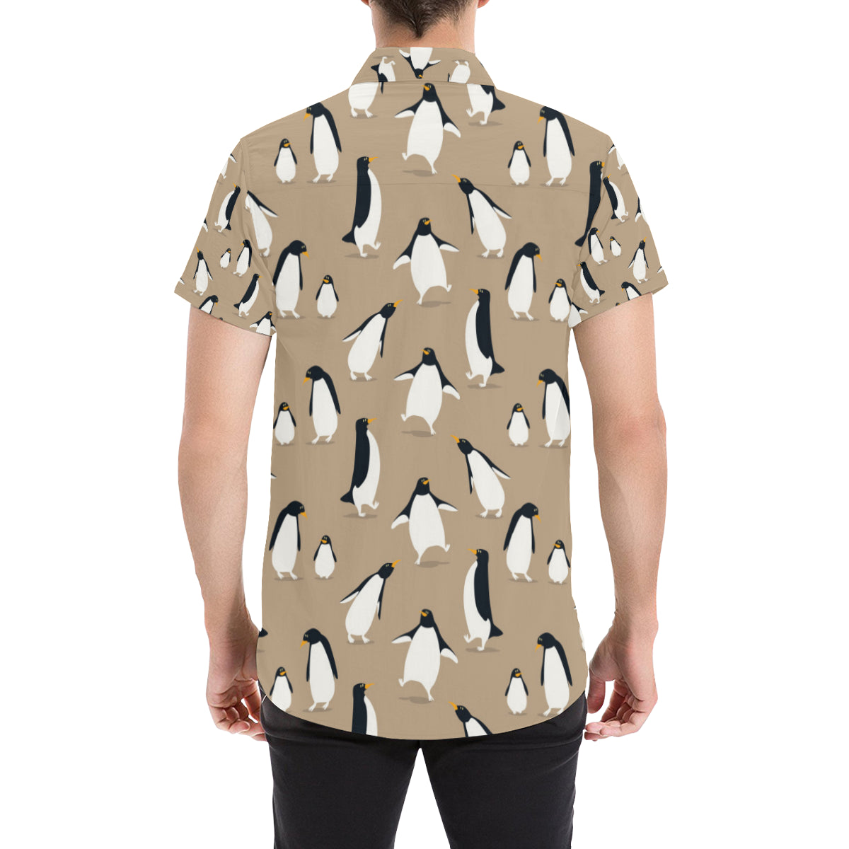Penguin Pattern Print Design A01 Men's Short Sleeve Button Up Shirt