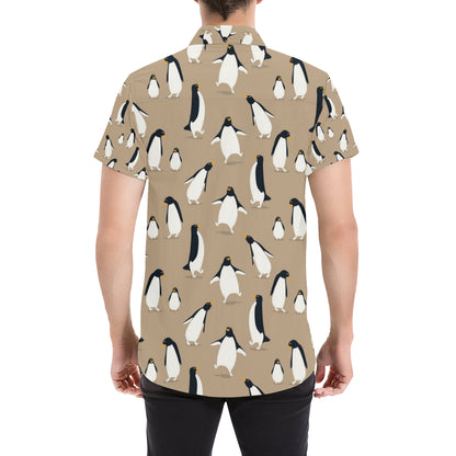 Penguin Pattern Print Design A01 Men's Short Sleeve Button Up Shirt