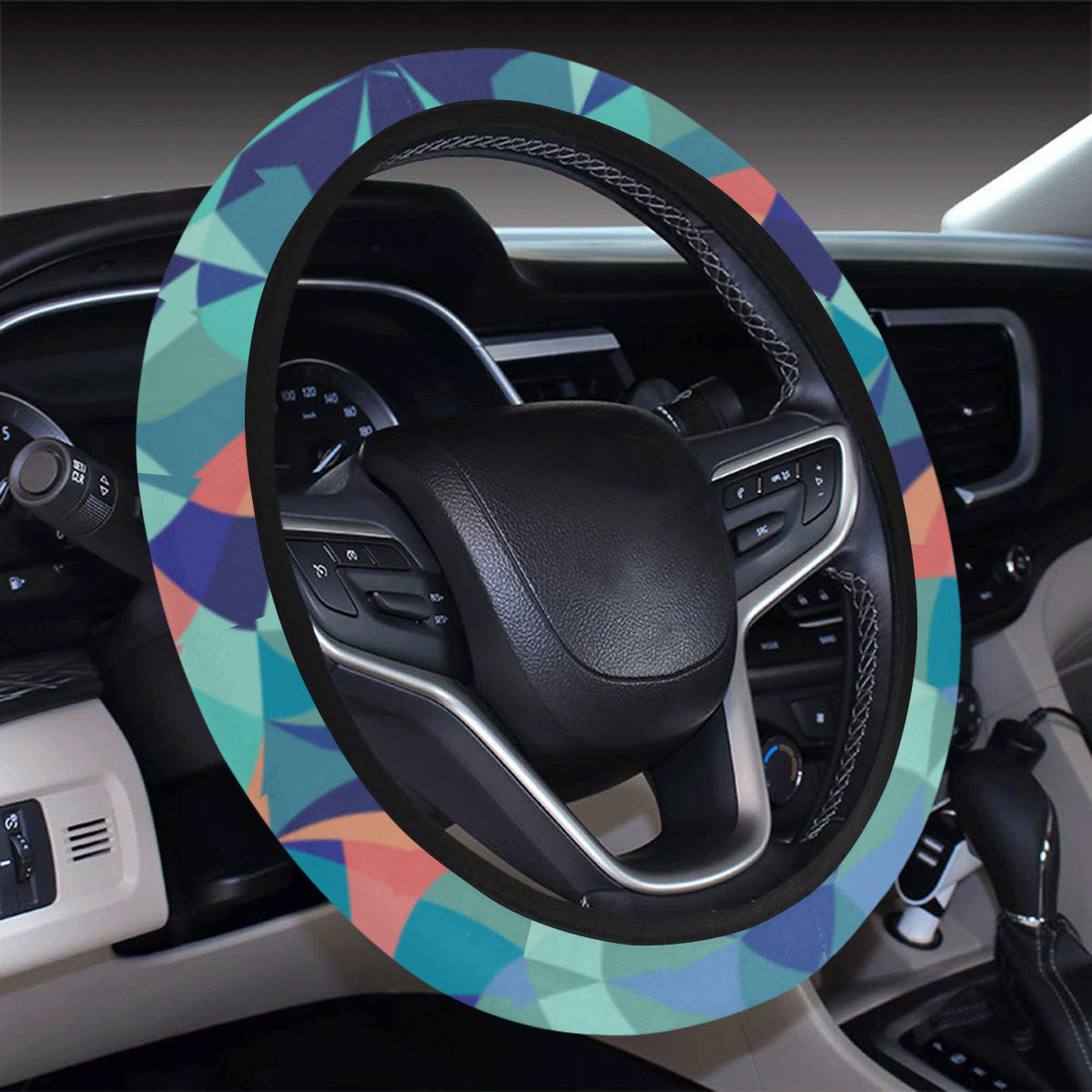 Kaleidoscope Pattern Print Design 03 Steering Wheel Cover with Elastic Edge