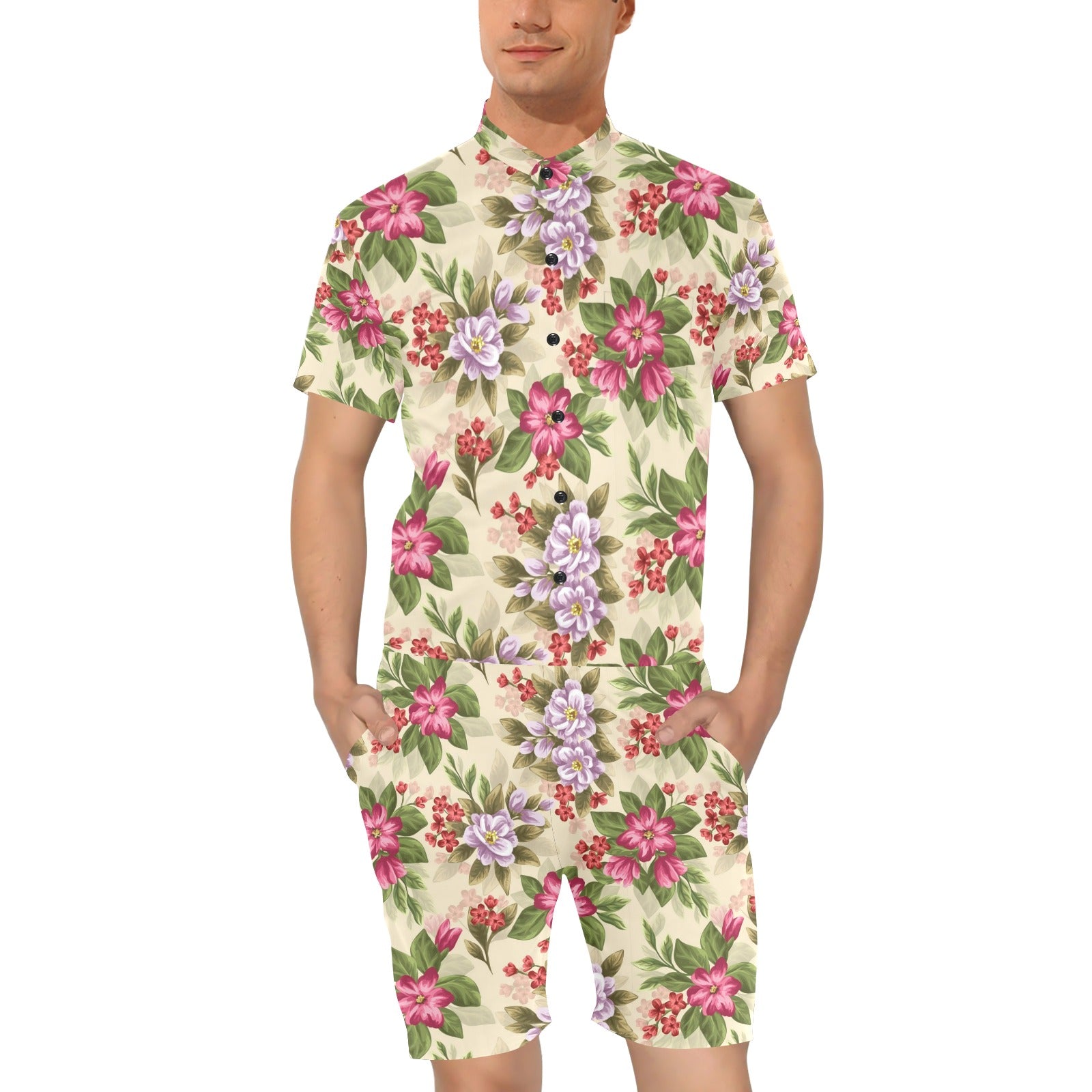 Summer Floral Pattern Print Design SF08 Men's Romper