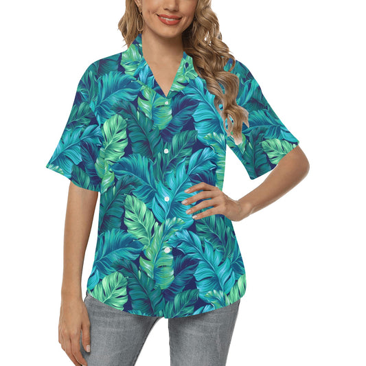 Banana Leaf Pattern Print Design BL05 Women's Hawaiian Shirt