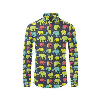 Elephant Neon Color Print Pattern Men's Long Sleeve Shirt