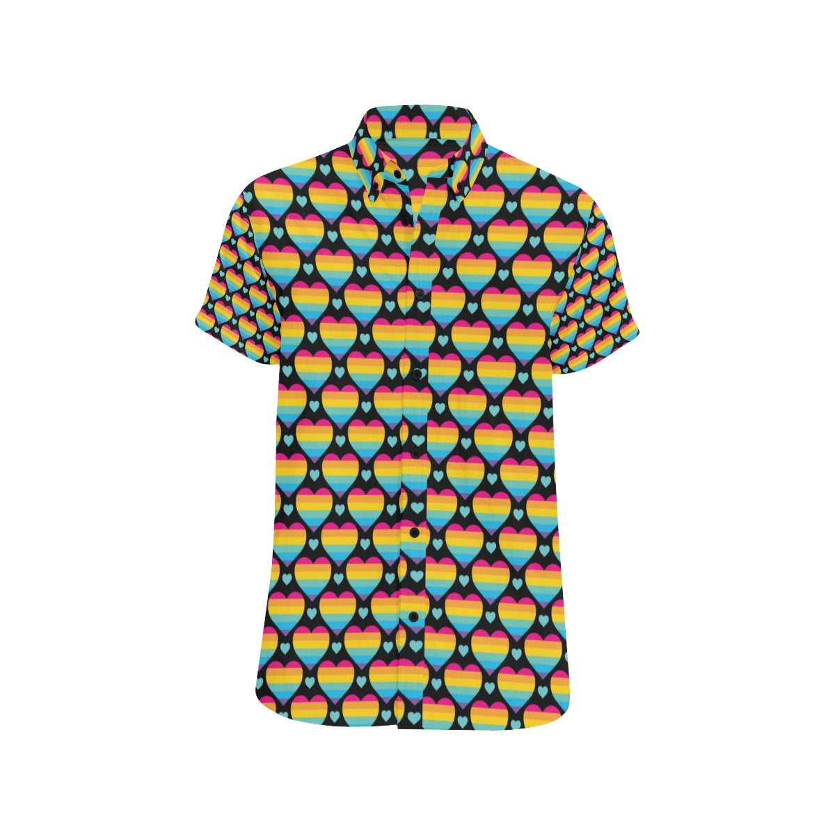 Rainbow Heart Print Pattern Men's Short Sleeve Button Up Shirt