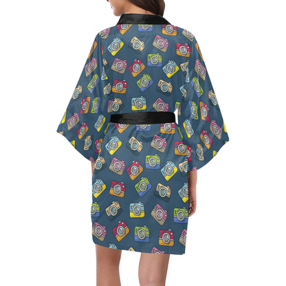 Camera Pattern Print Design 03 Women's Short Kimono