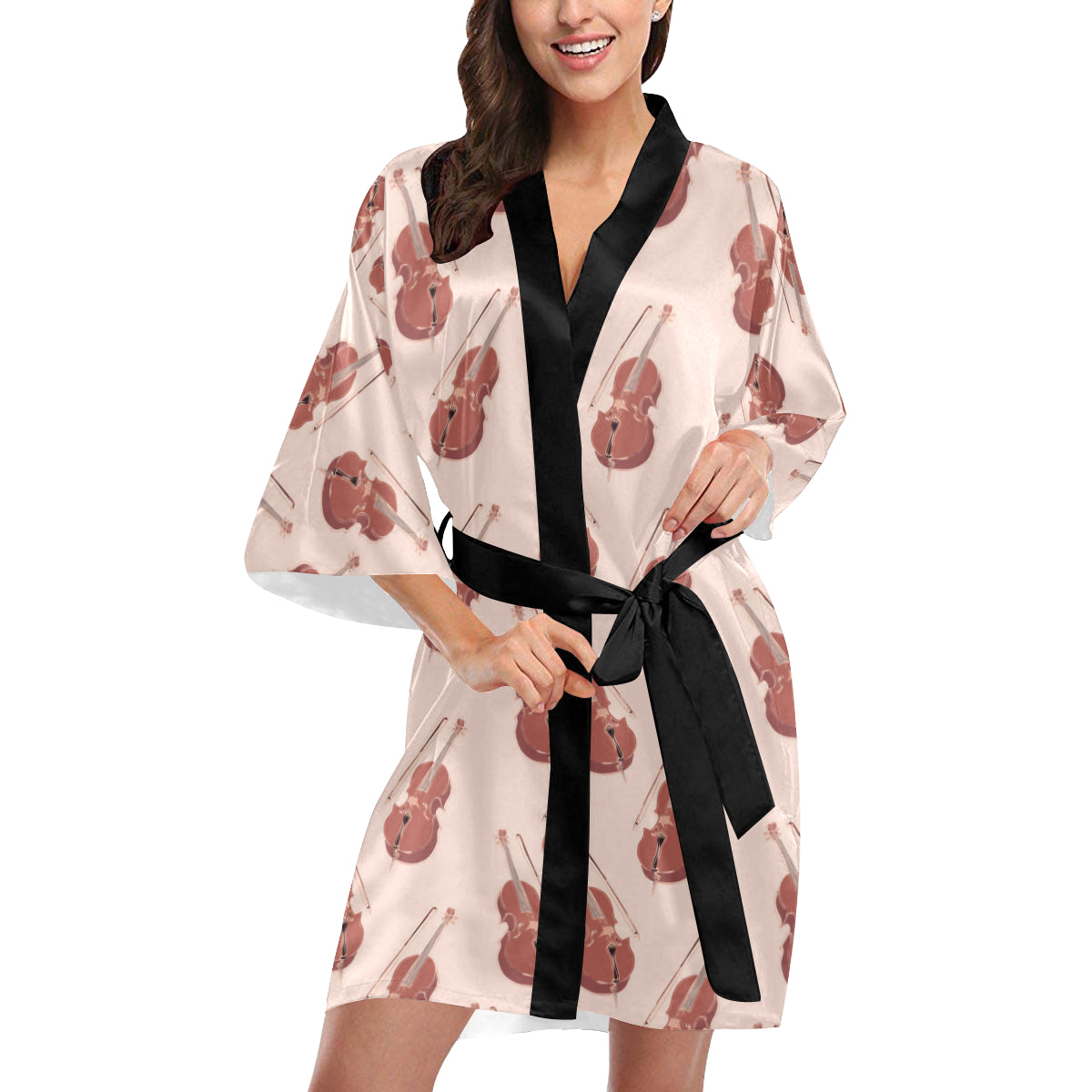 Cello Pattern Print Design 03 Women's Short Kimono