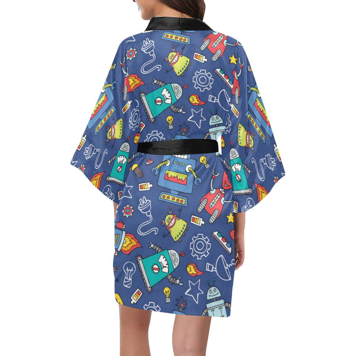 Robot Pattern Print Design A03 Women's Short Kimono