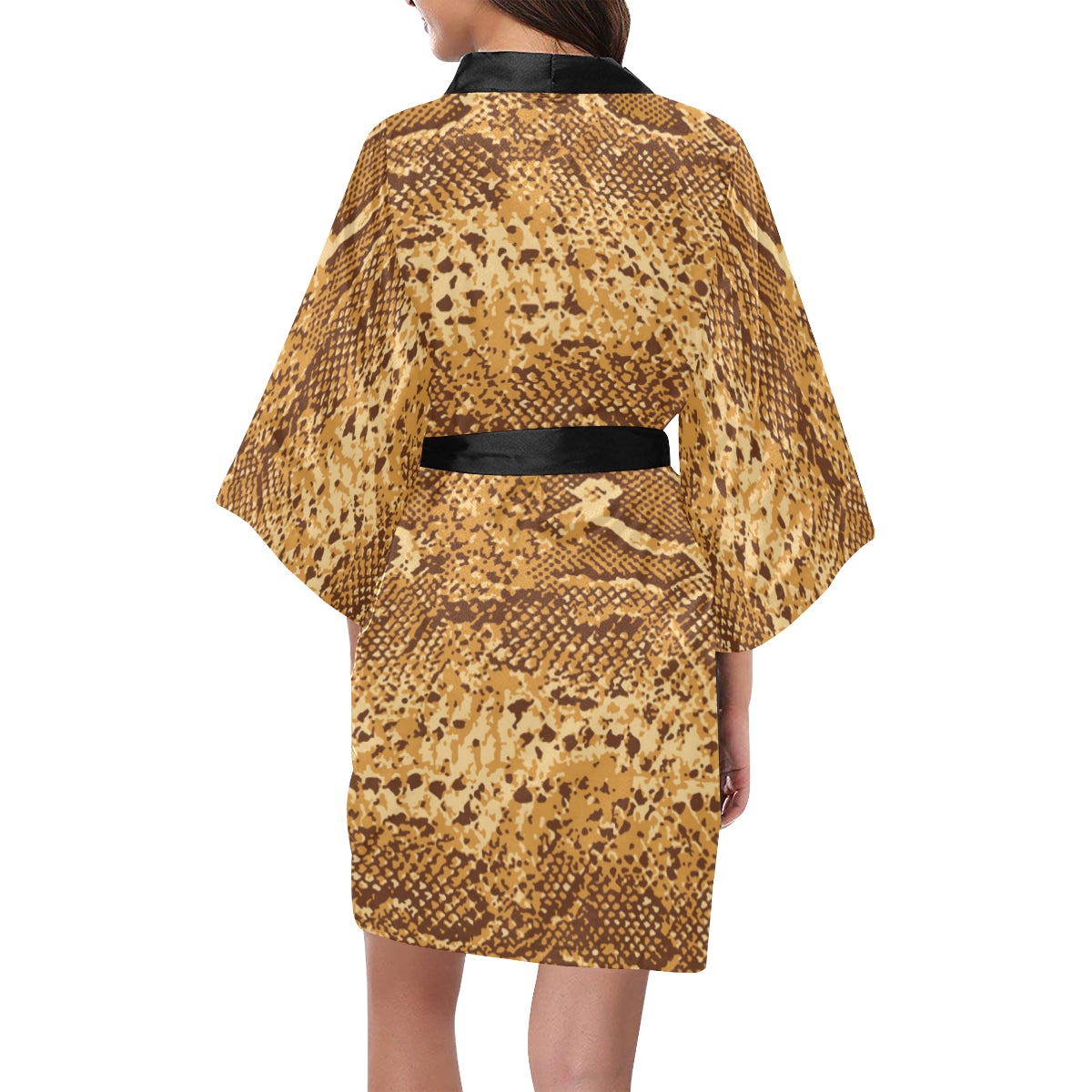 Python Brown Pattern Print Design A03 Women's Short Kimono