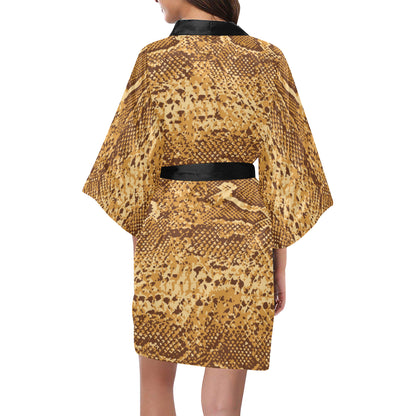 Python Brown Pattern Print Design A03 Women's Short Kimono