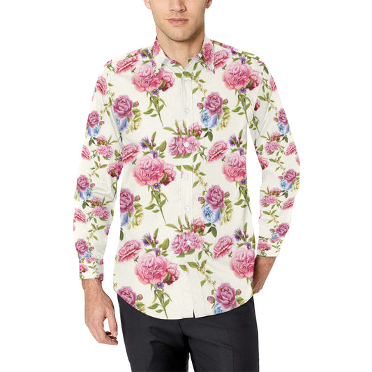Carnations Pattern Print Design CN02 Men's Long Sleeve Shirt